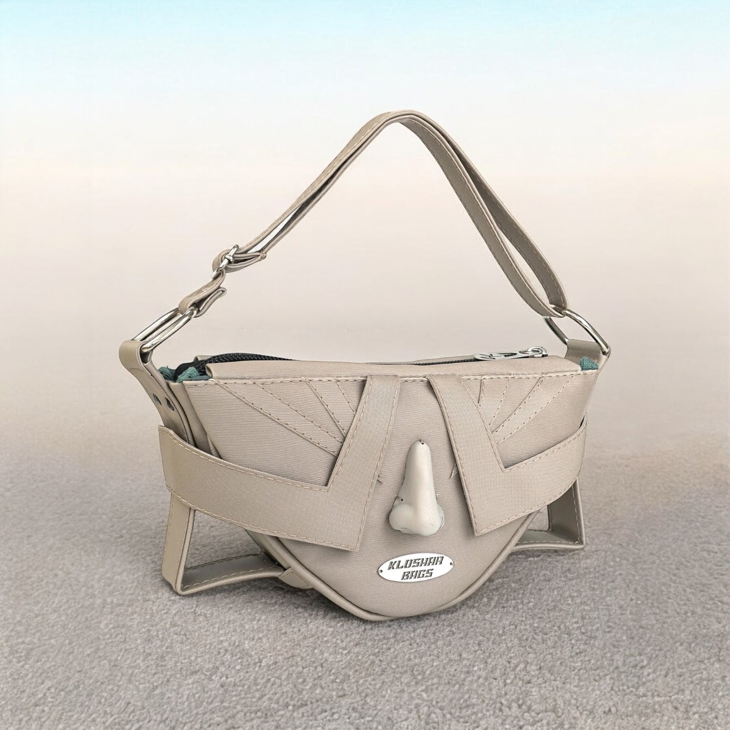 "THE FACE" beige shoulder bag