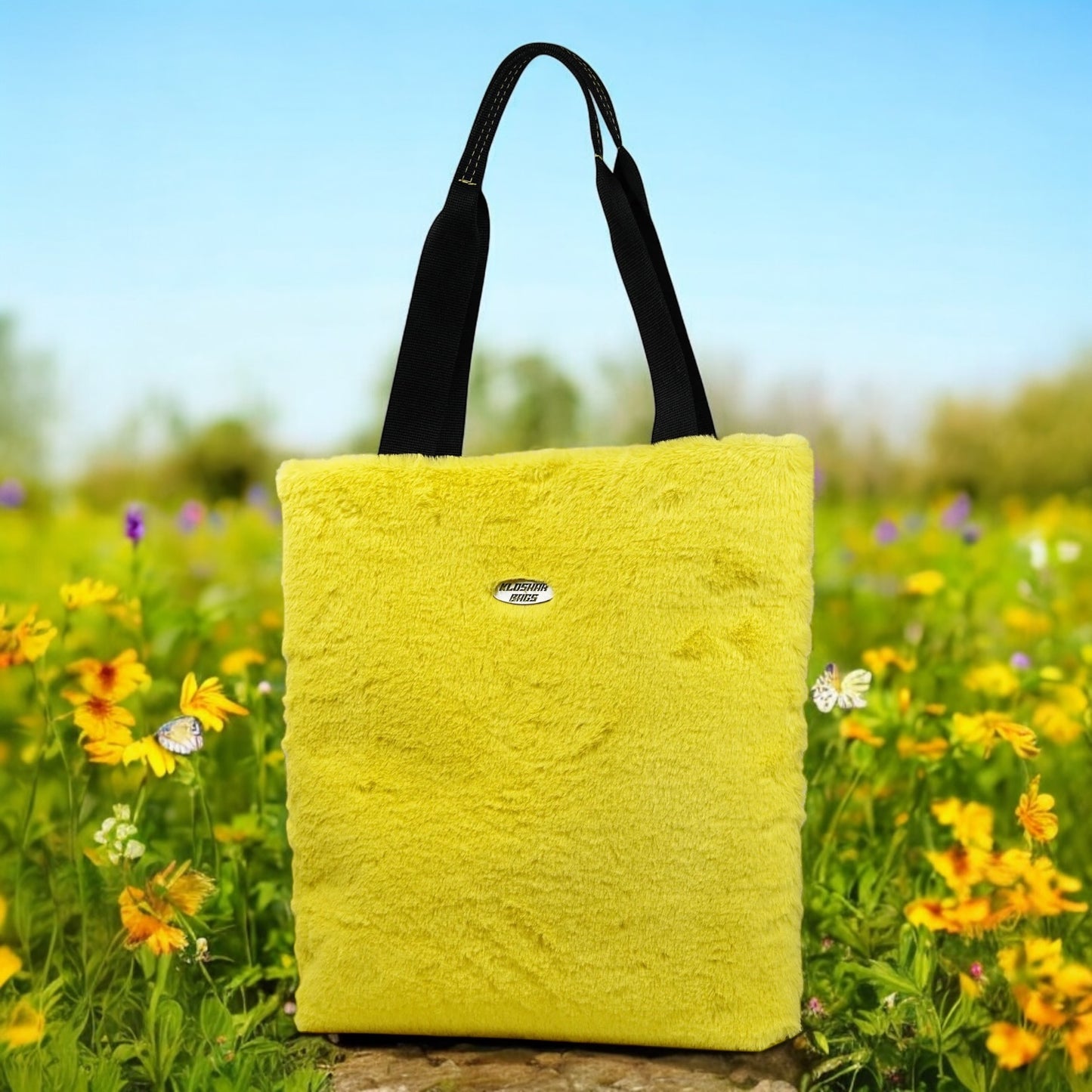 "YELLOW" tote bag * faux fur