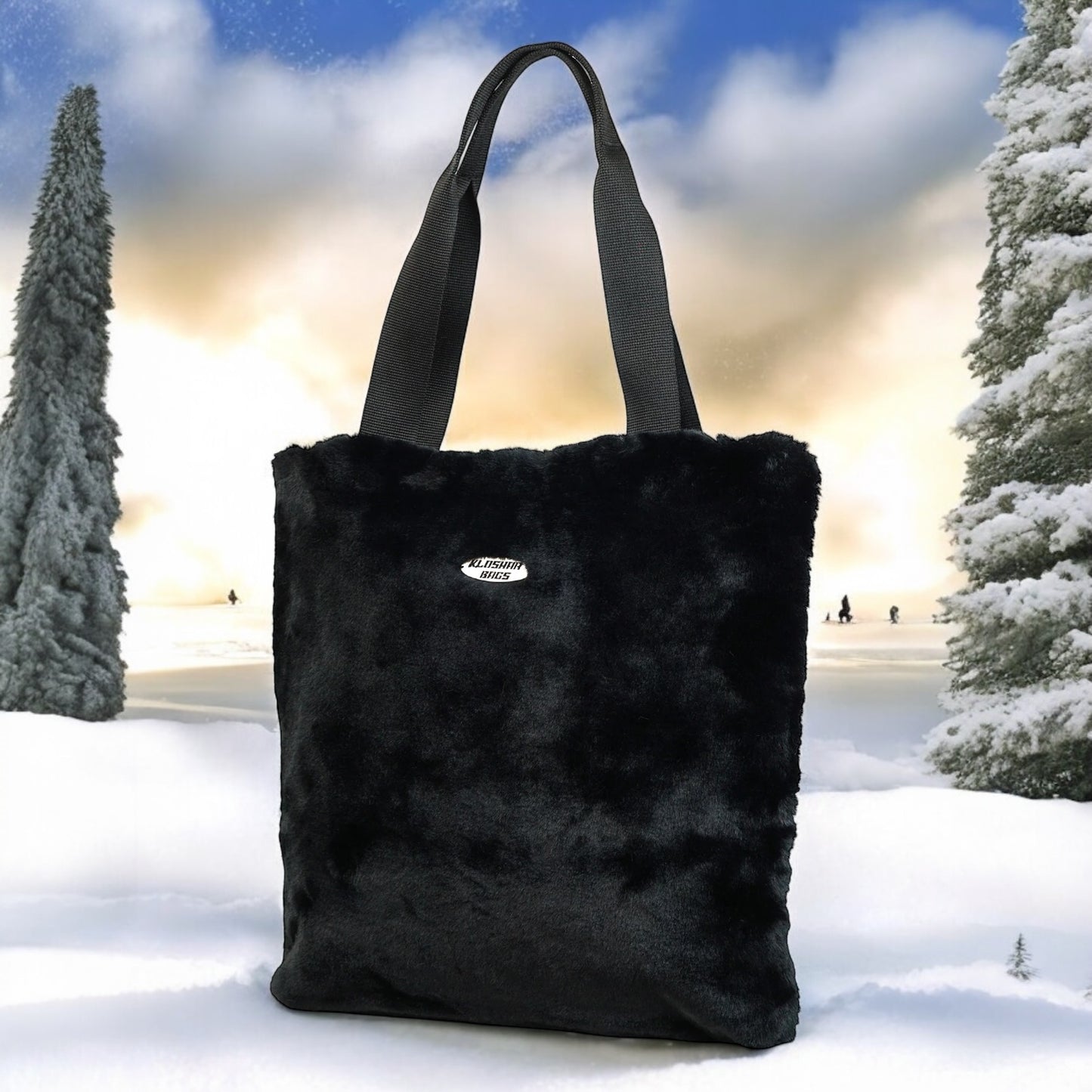 "BLACK" tote bag * faux fur